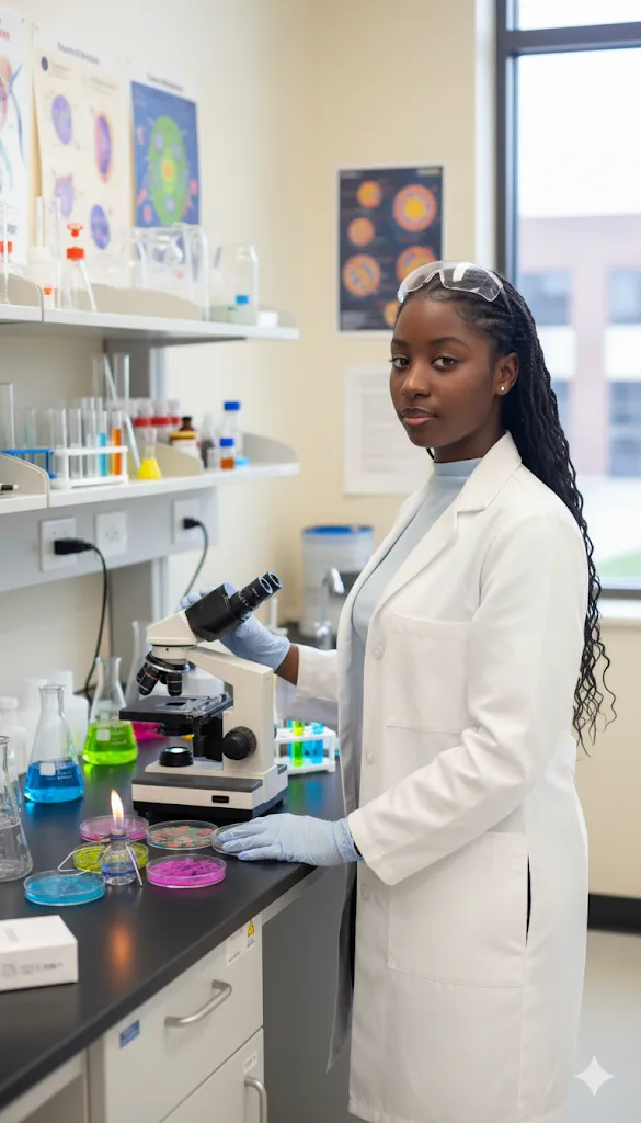 AI image prompt: Abigail, Reimagined as a Microbiologist - GPT-image-1 style