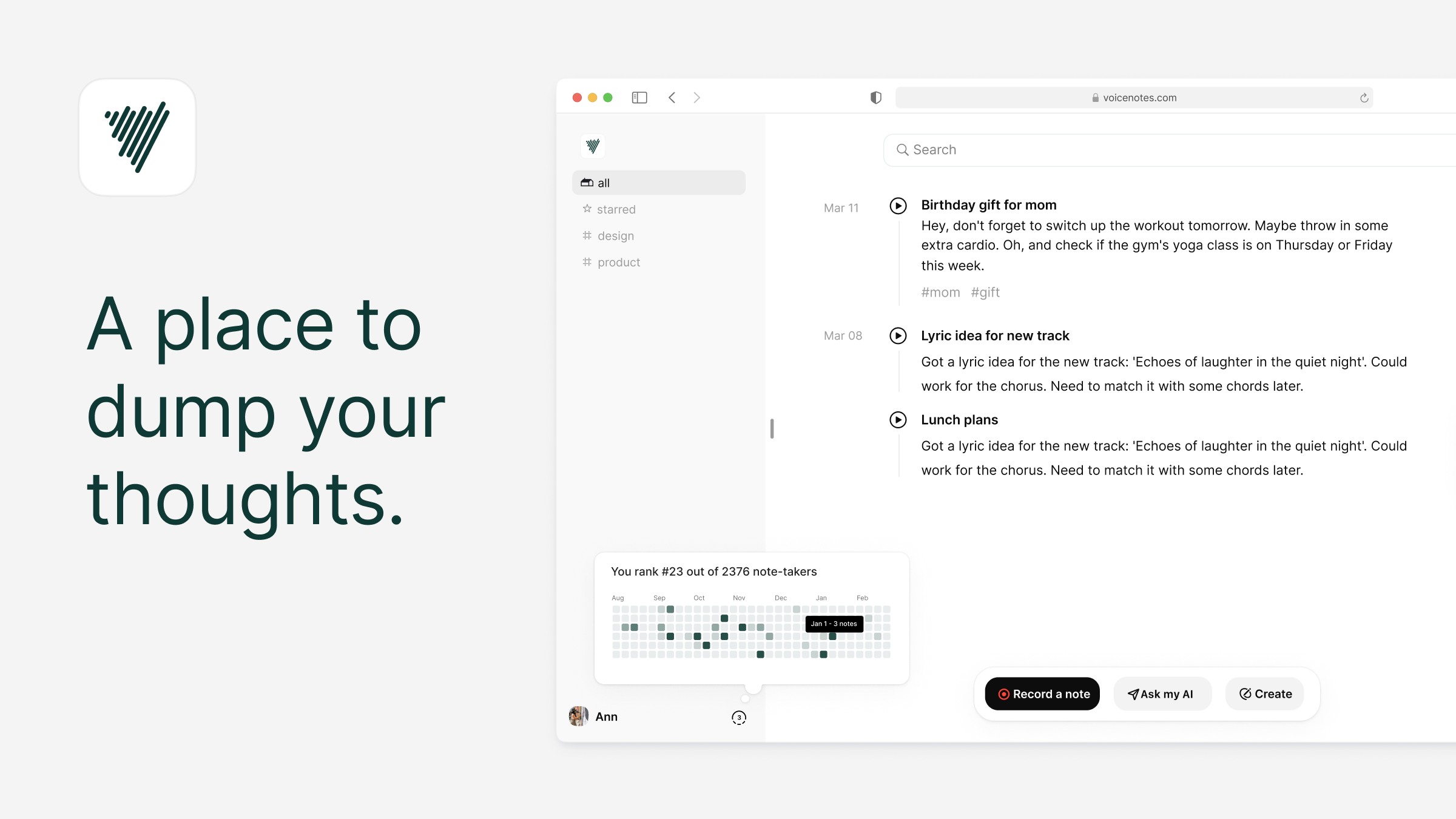 Voicenotes - AI Tool in Speech-To-Text category