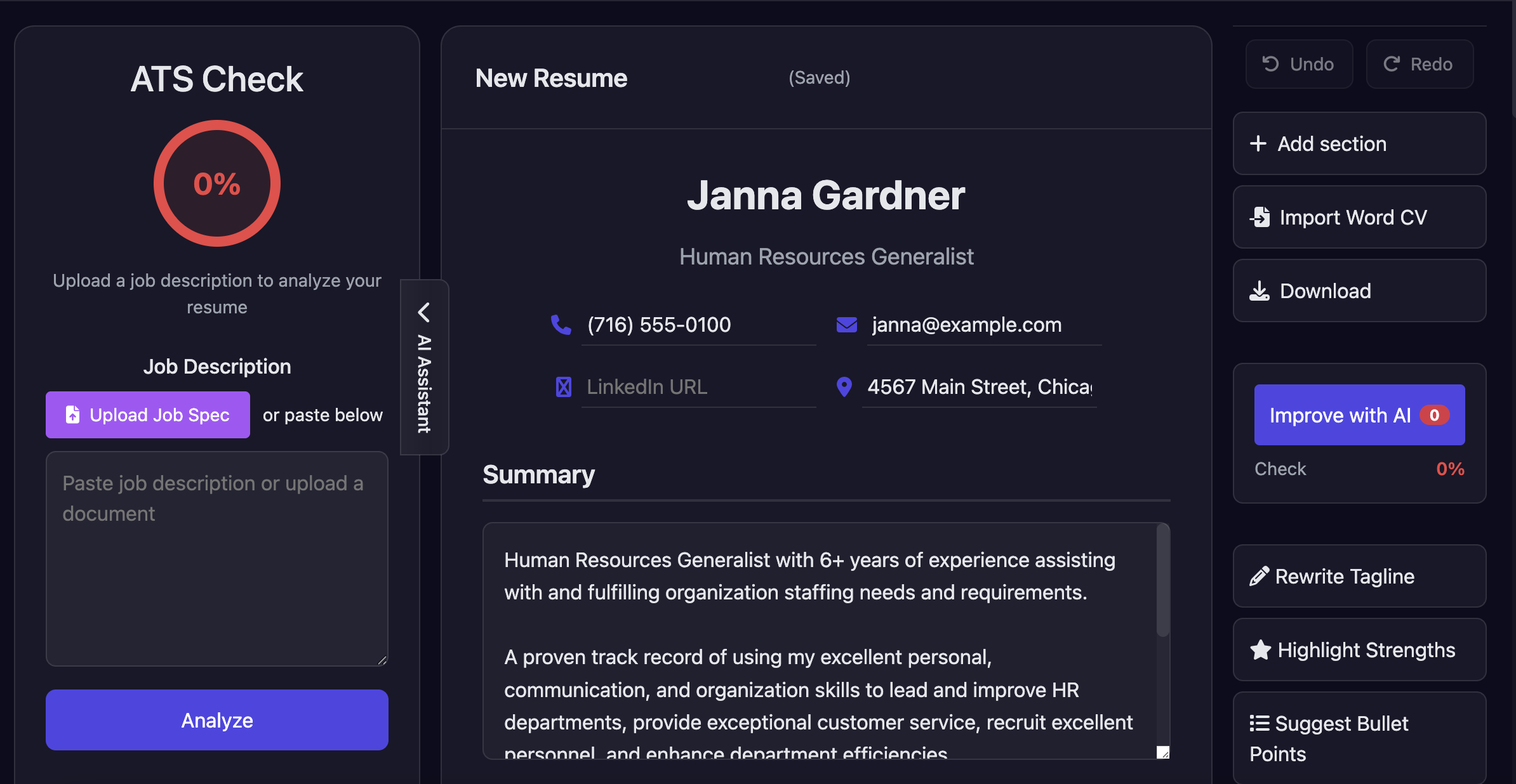 AI CV Builder Interface
