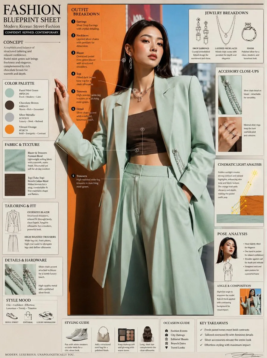 Fashion Editorial Blueprint Sheet (Photography style, made with GPT Image 2) - AI image prompt example