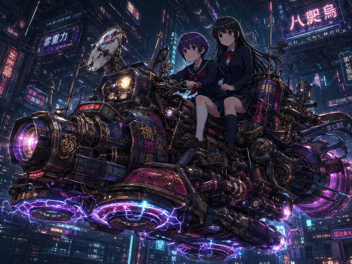 Cyberpunk Schoolgirl Air Bike