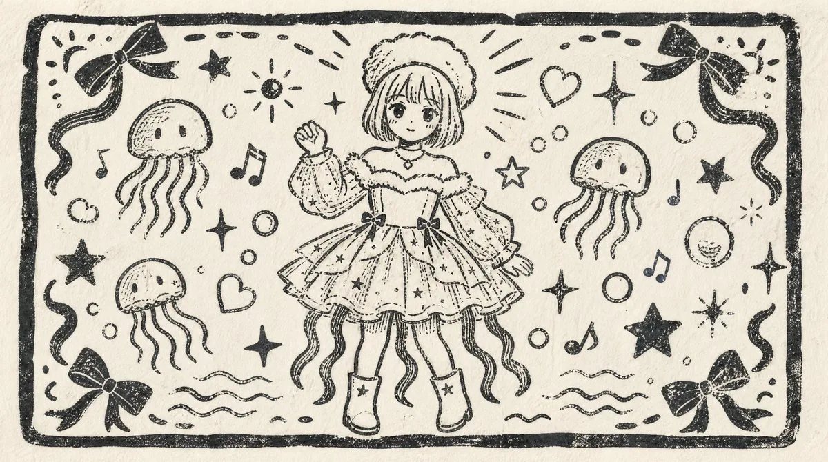 Monochrome Woodblock Character Postcard