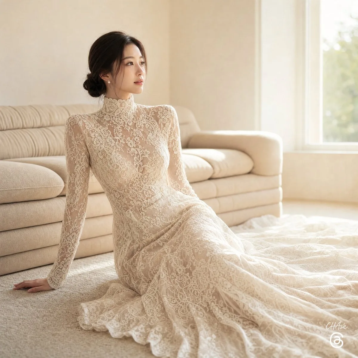 Sunlit Lace Bridal Portrait (Photography style, made with GPT Image 2) - AI image prompt example
