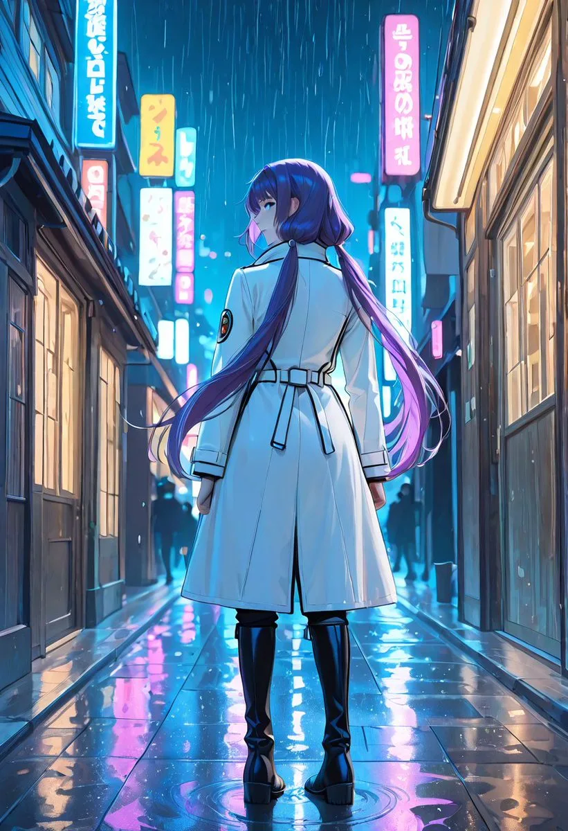 Rainy Neon Anime Alley Woman (Anime / Manga style, made with GPT Image 2) - AI image prompt example