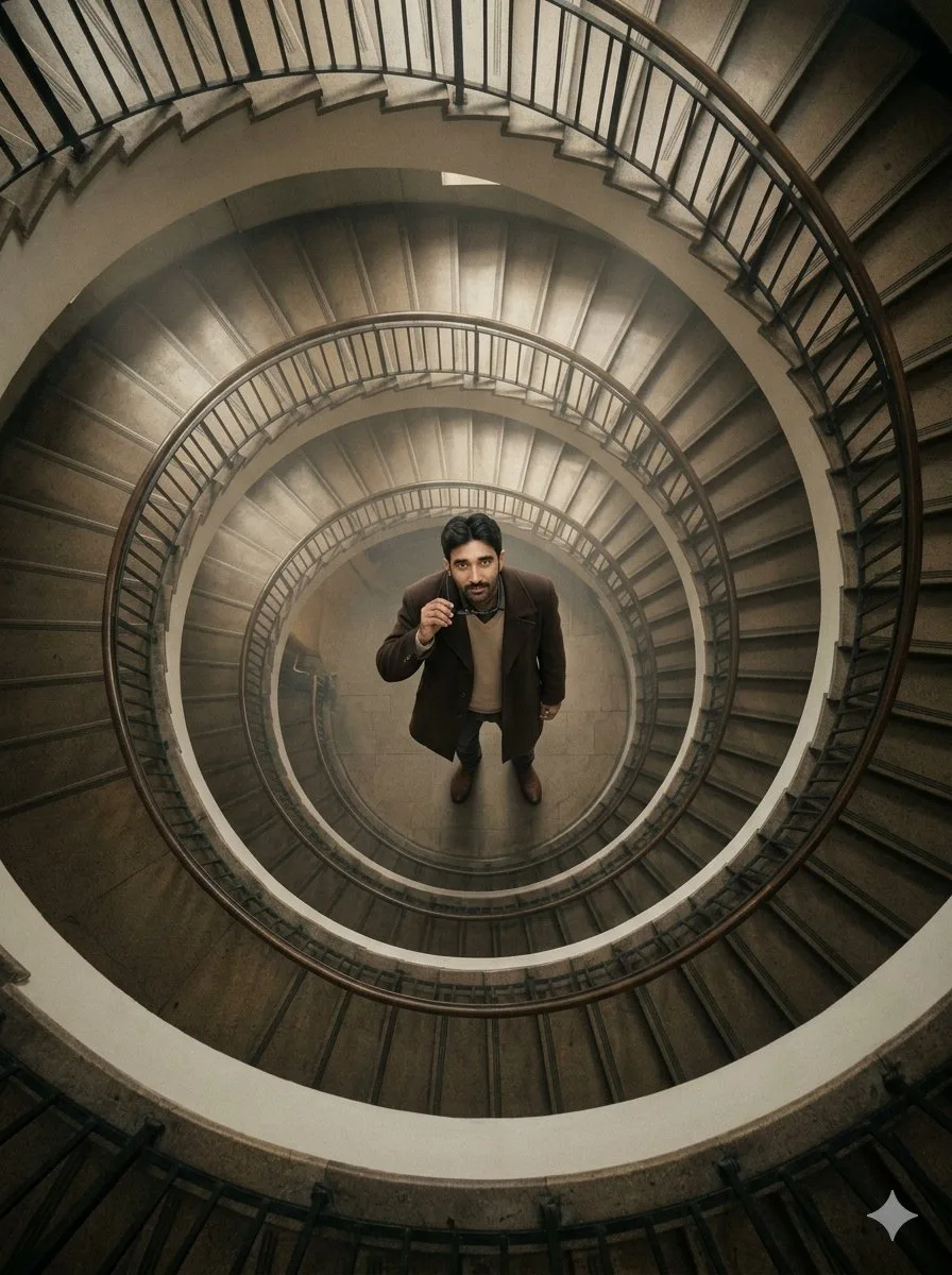 Overhead Spiral Staircase Portrait — GPT Image 2 AI image prompt
