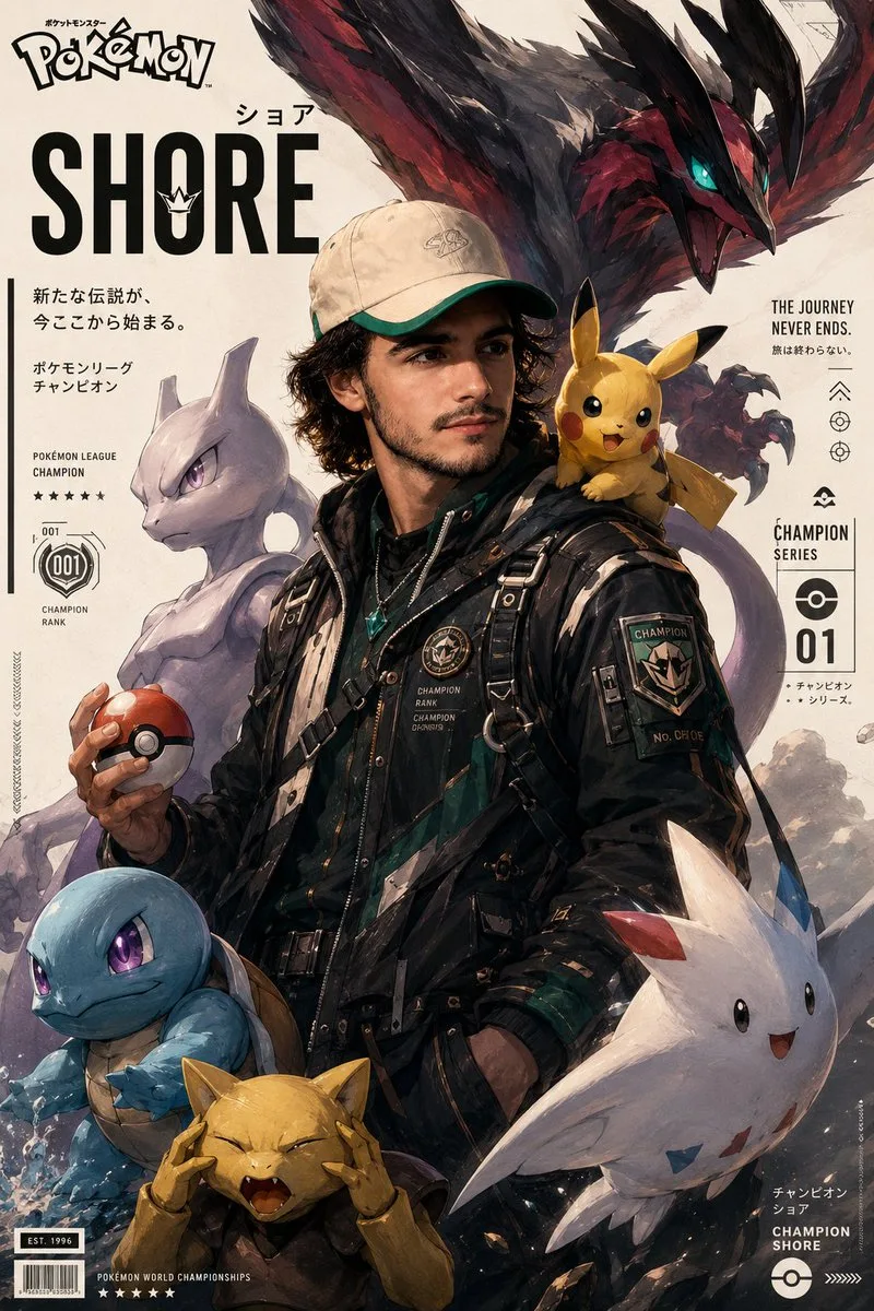 Cinematic Pokémon trainer poster — GPT Image 2 AI image prompt