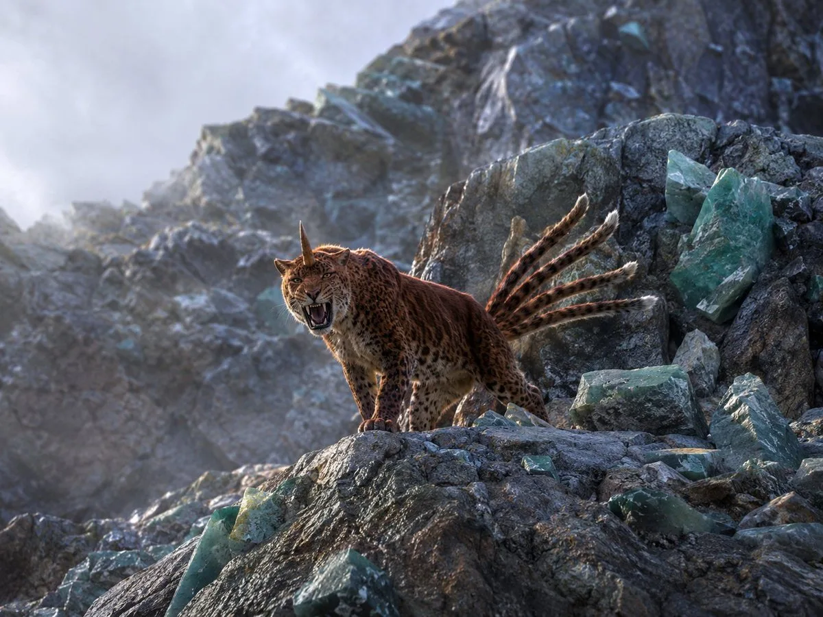 Horned Seven-Tailed Mountain Beast (Cinematic / Film Still style, made with GPT Image 2) - AI image prompt example