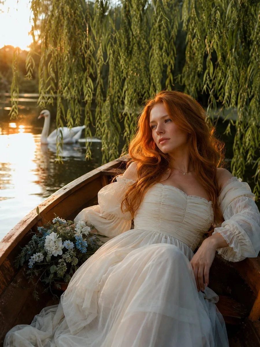 Ethereal Rowboat Pastoral Fairytale (Retro / Vintage style, made with GPT Image 2) - AI image prompt example