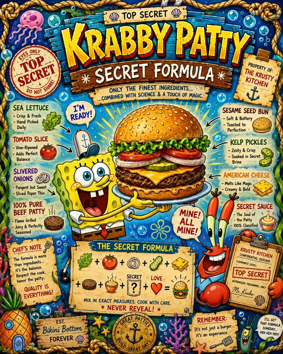 Krabby Patty Secret Formula Graphic (GPT Image 2 style, made with GPT Image 2) - AI image prompt example