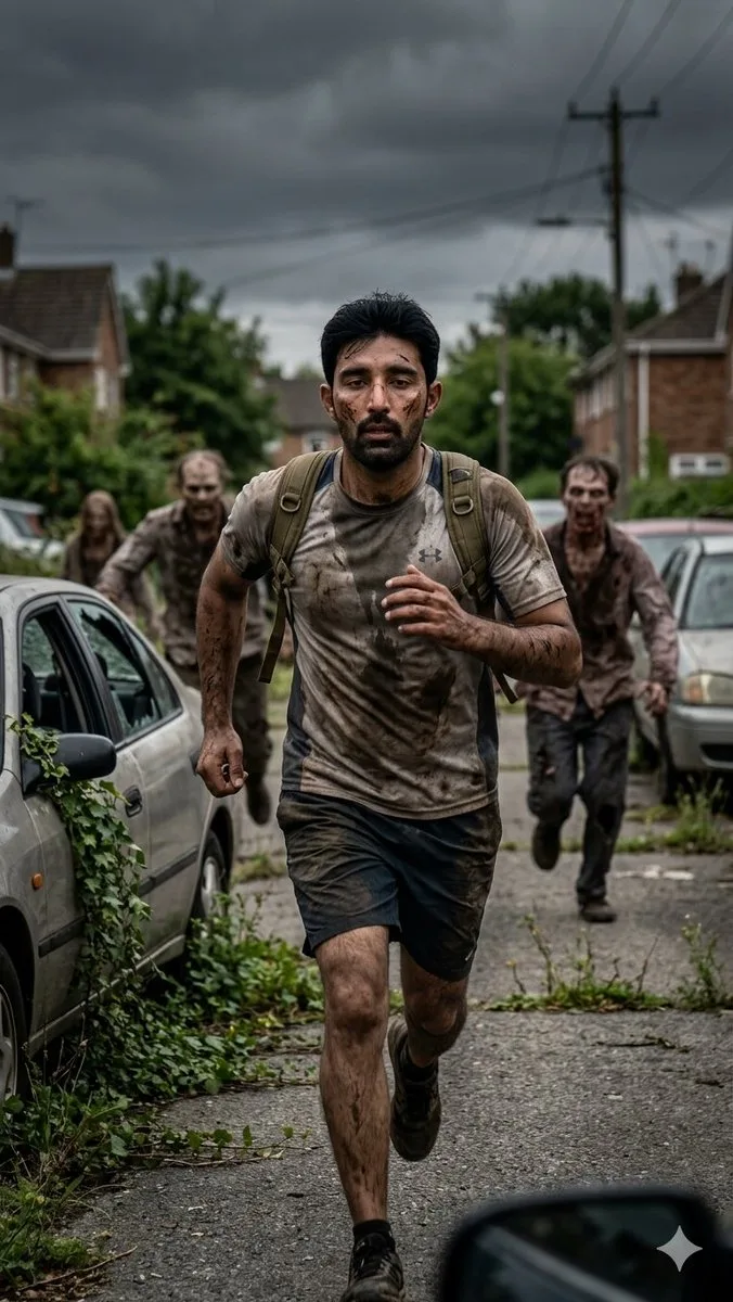 AI image: Desperate Runner on Stormy Street