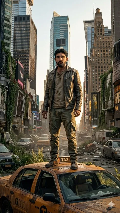 AI image: Post-Apocalyptic Taxi Survivor