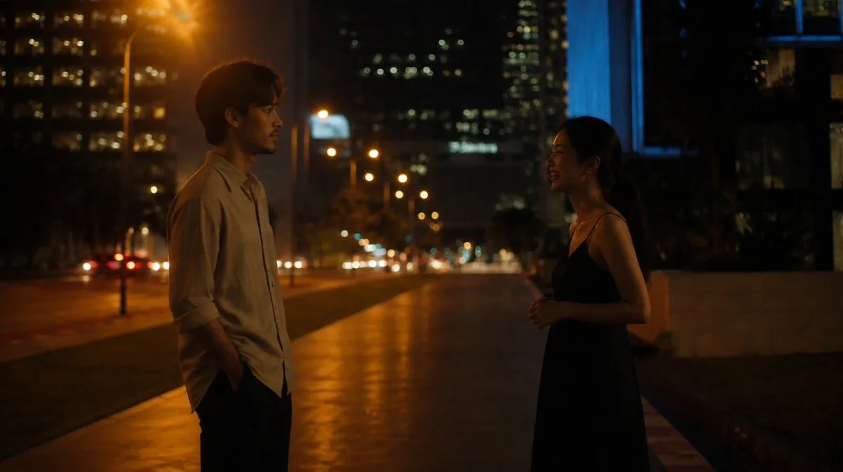 AI image: Cinematic Night Street Conversation