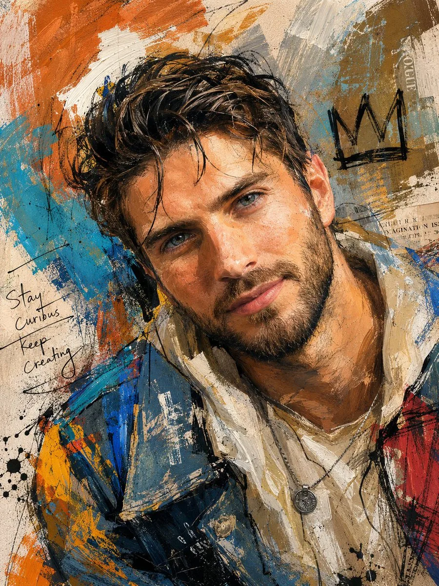 AI image: Handcrafted Mixed Media Portrait Painting