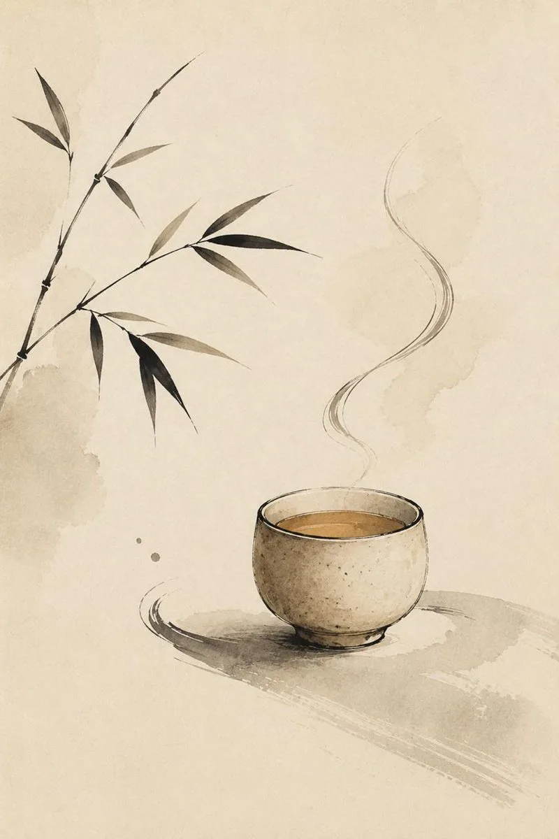 AI image: Zen Tea Cup Ink Wash