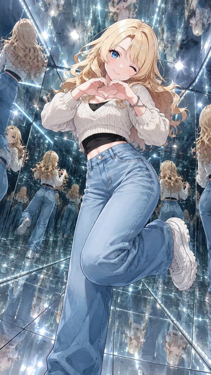 AI image: Anime Girl in Mirror Room