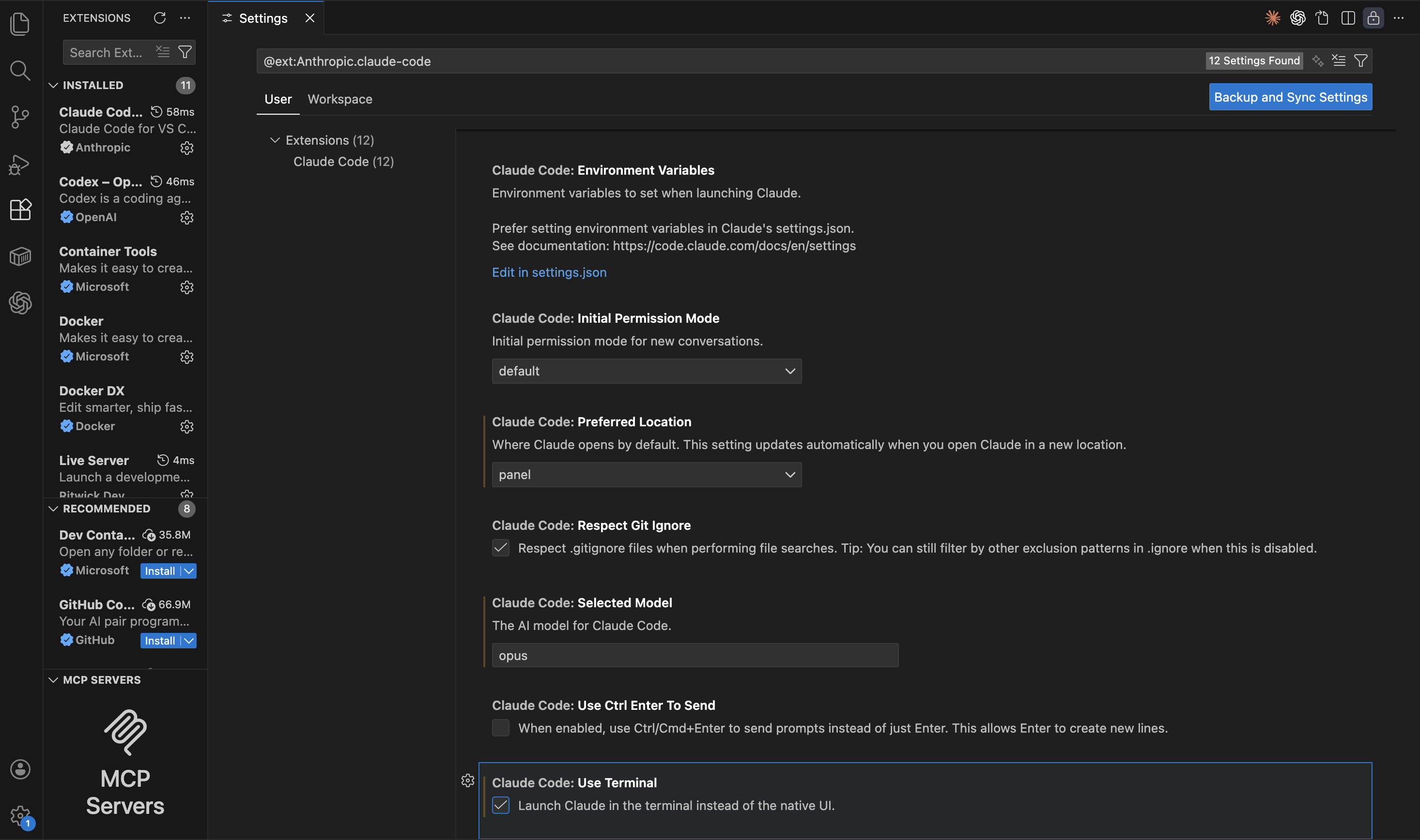 VS Code Extension Terminal Mode Setting