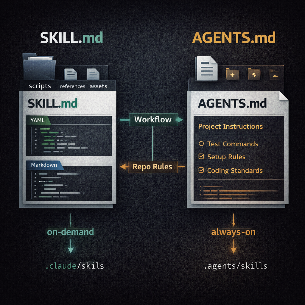 SKILL.md vs AGENTS.md comparison for coding agents